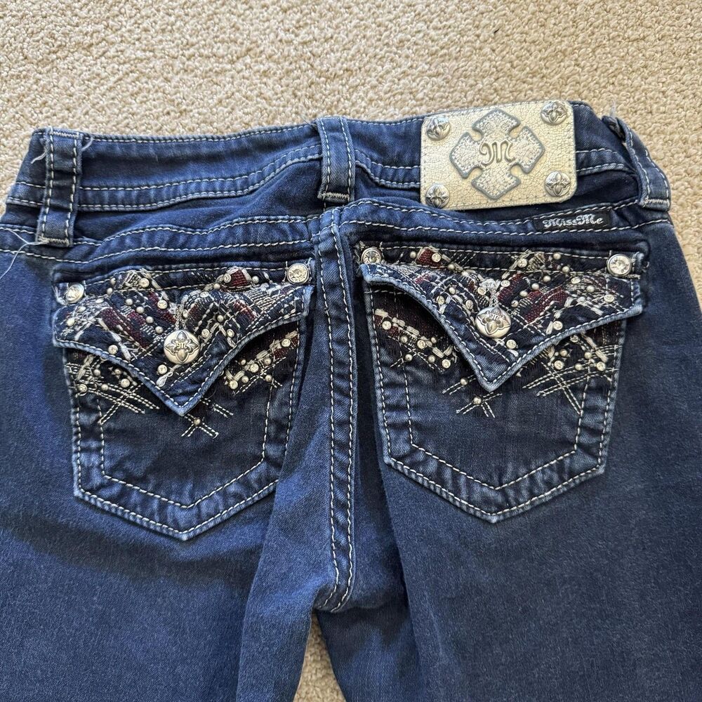 Miss Me Easy Skinny Jeans Womens 25 Blue Dark Wash Mid Rise 25x30 Embellished